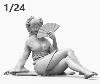 1/24 modern woman warrior rest with fan Resin figure Model kits Miniature gk Unassembly Unpainted