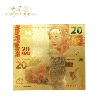10 szt./lot kolor Brazylia złote banknoty 20 reali banknot 24K złoto fałszywe pieniądze papierowe do kolekcji
