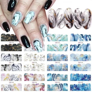 12 projekt marmur biały czarny niebieski gradient naklejki do paznokci tekstury pełna Wrap Nail Art Water Tattoo manicure wystrój