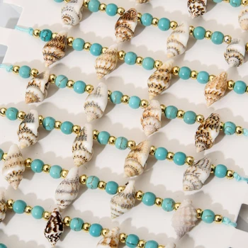 12 szt./kpl. Bohemian umywalka Muszla Urok regulowane bransoletki dla kobiet, niebieski, naturalny kamień zroszony bransoletka Pulsera plażowe biżuteria