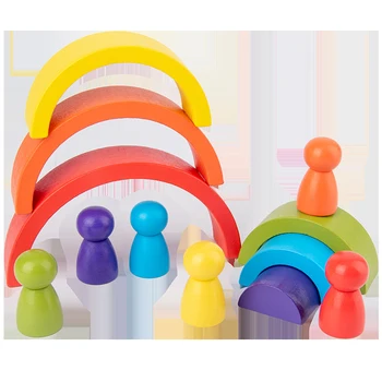 12pcs dziecko Playset Montessori i Walldorf inspirowane Tęcza zabawki drewniane kolorowe tęczowe klocki Tęcza stacker zabawka dla niemowląt