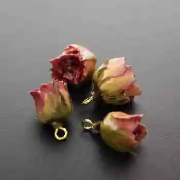 15-20 mm prawdziwy czerwony, beżowy, żółty, różowy zachowany suchy kwiat róży z epoksydowe wypełniaczem DIY kolczyki Urok dostawy 1800397