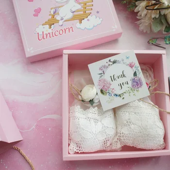 18.5*18.5*6cm 3set różowy jednorożec w Sky Park Design Paper Box + Bag As Baby Shower Urodziny Wedding Gift Packaging Use
