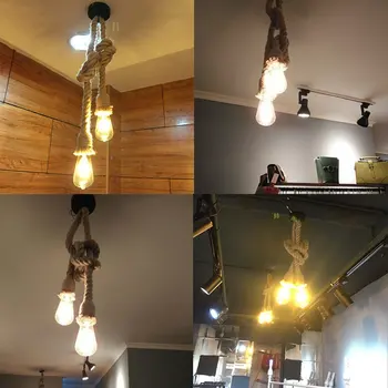 1szt E27 przemysłowa lampa wisząca podwójna głowica rocznika Edison lina sufit domowy restauracja tematyczny wystrój пеньковая lina spadek statek sprzedaż