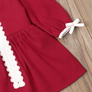 2018 Brand New Princess Toddler Kid Baby Girl sukienka Sukienka Longsleeve długość podłogi sukienka jednolity czerwony boże Narodzenie jesienna odzież 1-6Y