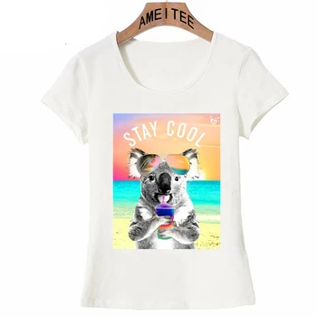 2018 Letnia moda Kool as a koala T-Shirt nowe damskie koszulki Śliczne Rainbow Ice Koala Print Tops Hip Hop Tee