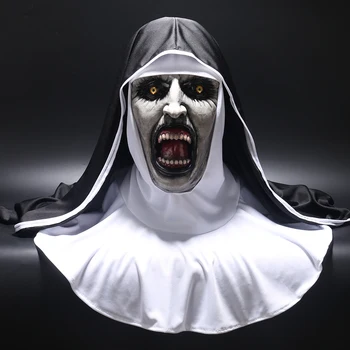 2018 The Nun Horror Mask Cosplay Valak Scary Latex Masks with Headscarf Veil Hood Full Face Helmet Horror Halloween Costume Prop