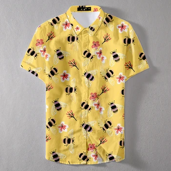 2019 lato szybkoschnące oversize mężczyźni Pszczółka drukowanych casual shirt