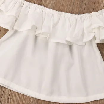 2019 nowe letnie dziecko dzieci Baby Girls 2 szt. zestawów na ramię z długim rękawem biały t-shirt topy+cebula różowe spodnie