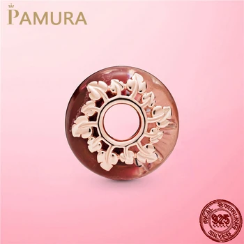 2020 Hot 925 Sterling Silver Pink Murano Glass & Leaves Charm fit Pandora Beads bransoletka Bransoletka DIY Silver 925 jewelry Making