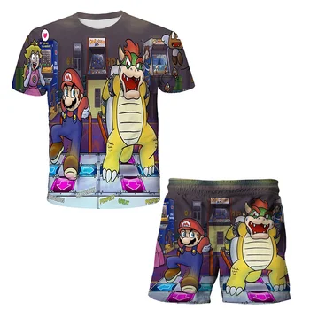 2020 lato Mario dzieci miękki poliester ShortsT-shirt, szorty chłopiec i dziewczynka dzieci kreskówka ładny wzór odzież dla 4-14 lat