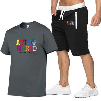 2020 letnia koszulka spodenki zestaw Travis Scott ASTROWORLD Fashion Print Street hip-hop bawełna t-shirt spodenki zestaw Azjatycki rozmiar S 2XL