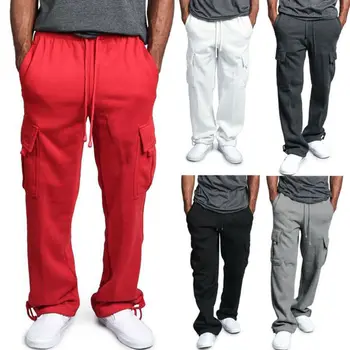 2020 modne dorywczo męskie sportowe spodnie New Jogger Heavy Weight Fleece Cargo Pocket Black Red Pants