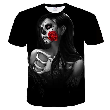 2020 nowe męskie koszulki ROSE Black Printed Sexy T shirt Men Tshirt Summer Black T-shirt Punk Skull Rose Design Plus Size