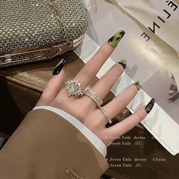 2020 nowy elegancki błyszczący Cyrkon serce otwieranie pierścienie dla kobiet moda koreański biżuteria partii dziewczyny luksusowy niezwykły zestaw pierścieni
