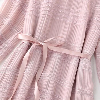 2020 Wiosenna moda Kobieca sukienka z szyfonu z расклешенным rękawem Wysoka talia kołnierz z liści lotosu długa suknia zestaw z dwóch części netto sukienki Vestido
