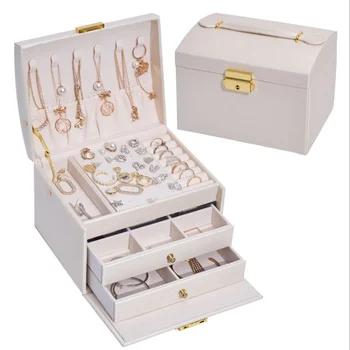 2021 nowy styl prosty pudełko do przechowywania biżuterii z szufladą moda wysokiej jakości sztuczna skóra naszyjnik pudełko do biżuterii