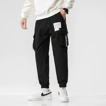 2021 Wiosna Hip-Hop Czarne Mężczyźni Spodnie-Cargo Biegacze Sportowe Spodnie Mężczyźni Ulicy Harajuku Spodnie Mężczyźni