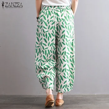 2021 ZANZEA spodnie Damskie casual spodnie elastyczna talia Spodnie damskie spodnie eleganckie kwiatowe długie spodnie plus size