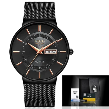 2021New czarny zegarek kwarcowy LIGE zegarek damski top luksusowej marki zegarek dla kobiet proste wszystko nierdzewnej wodoodporny zegarek Reloj