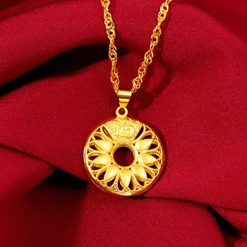 24K żółtego złota wisiorki Naszyjnik dla kobiet biżuteria korzystne jest bezpieczna klamra wisiorek naszyjnik Ślub Urodziny wykwintne biżuteria prezent