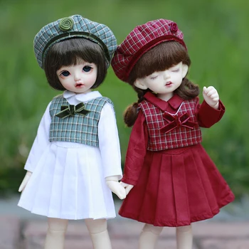 30 cm BJD odzież dziecięca dziewczyna moda retro sukienkę w kratę kapelusz mundury spódnica strój dla SD YOSD 1/6bjd lalka, odzież i akcesoria dla lalek