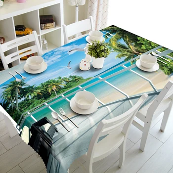 3d plaża w palma kokosowa, Mewa krajobraz obrus zmywalny Poliester Bawełna prostokątny i okrągły obrus domowe ślubna ozdoba