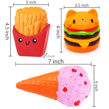3szt miękkie lody Burger Squishy Set Jumbo Slow Rising Food Anti-Stress Squish Toy for Kids Adult Squeeze Xmas Gift
