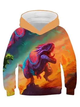 4-14 lat jesień zima chłopcy bluzy 3D dinozaur druku bluzy Dziecięce bluzy zwierząt z kapturem, swetry hip-hop dla dzieci strój sportowy