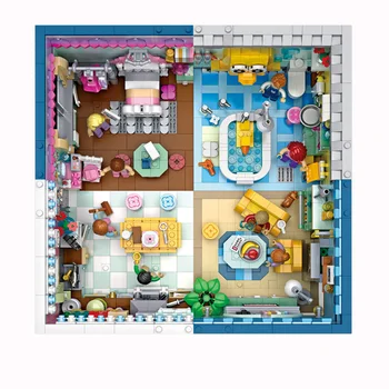 4 w 1 miasto, Widok na ulicę dom scena dziewczyny prysznic, pokój dzienny, kuchnia mini-blok figury budowlane cegły zabawki edukacyjne dla prezentów