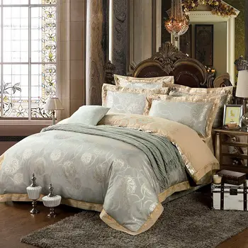 46 sztuk złóż żakardowe jedwab bawełna luksusowy zestaw pościeli King Size Queen Bed Set kołdrę płaskie prześcieradło poszewka