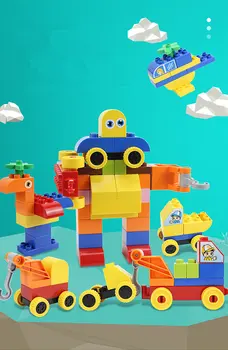 50-235 szt. DIY Duplo duży rozmiar kreatywne klocki kolorowe trójwymiarowe cegły Model samochodu zwierząt zabawki edukacyjne dla dzieci, prezenty