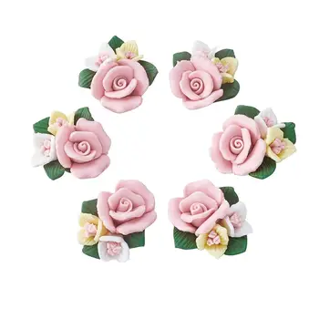 50 szt. ręcznie porcelana кабошоны Chiny gliniane koraliki kwiat koraliki DIY biżuteria akcesoria dostawy różowy czerwony 21-24x22-23.5x12mm