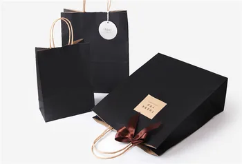 50szt 15x21x8 cm Kraft torby papierowe Ochrona środowiska czarny biały kolor torby papierowe Ślub Urodziny prezent pakiety dostawy