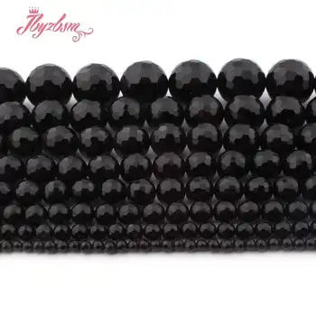 6,8,10,12 mm szlifowane okrągłe balowe czarne Agaty Onyks kamień naturalny koraliki naszyjnik DIY bransoletki biżuteria 15