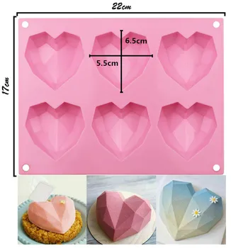 6 jamy Diament miłość, Serce, silikonowe formy do pieczenia бисквитные ciasta mus czekoladowy deser formy do pieczenia ciasta narzędzia do pieczenia formy