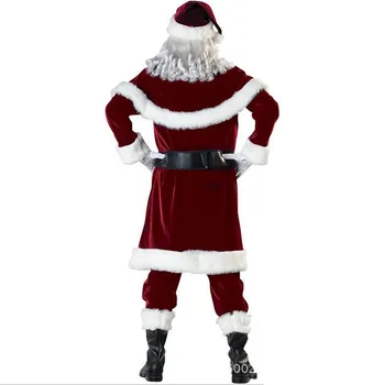 6 szt. dorosły, męski kostium Santa Claus kostium typu Deluxe velvet boże narodzenie boże Narodzenie cosplay niezwykła odzież dla mężczyzn płaszcz spodnie Ft pokrywa pasek kapelusz