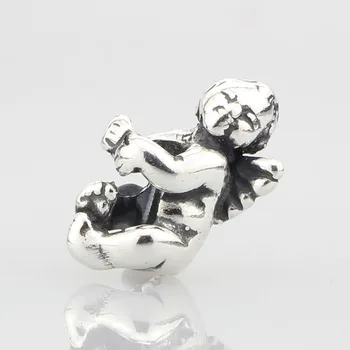 925 srebro próby Cherub aniołek zawieszenia koraliki pasuje Europejskiej 3,0 mm bransoletka biżuteria autentyczne