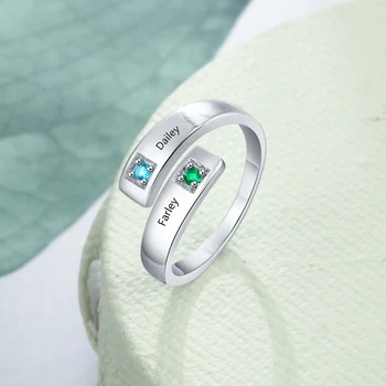925 srebro spersonalizowane płyty pierścienie z 2 родимыми kamieniami wyryte imienne pierścienie dla kobiet indywidualne biżuteria prezent