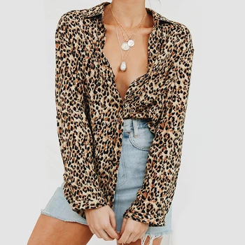 Aachoae Sexy Leopard Bluzka Z Nadrukiem Kobiety Z Długim Rękawem Bluzki 2020 Casual Shirt Z Długim Rękawem Tunika Bluzki Blusas Mujer