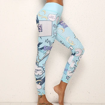 AF 2Pcs Cute Pink and Blue Cartoons Printing Yoga Set Women Workout Gym Outfit Sets Sport Fitness Crop Top legginsy treningowy strój
