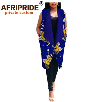 Afrykański wosk moda wiosenny strój dla kobiet AFRIPRIDE bazin richi bez rękawów długość do kolan giubbino bawełnianej płaszcz A1924002