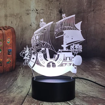 Anime ONE Piece Going Merry Ship Model Lamp 3D Kids Optical Illusion Night Light for Bedroom Decor RGB Colorful Touch Sensor