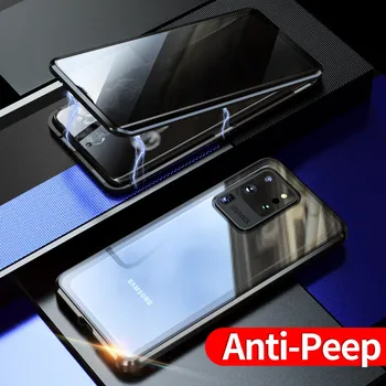 Anty-подглядывающий metalowy magnetyczny dwustronny przezroczysty hartowanego szkła pokrywy etui do telefonu Samsung Galaxy S20 Plus + Ultra tylna pokrywa