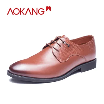 AOKANG men dress shoes skóra naturalna męskie buty ślubne marki buty męskie броги buty wysokiej jakości