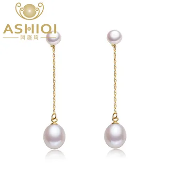 ASHIQI 925 srebro kolczyki upadku naturalne słodkowodne podwójny perła kolczyki wykwintne biżuteria dla kobiet prezent