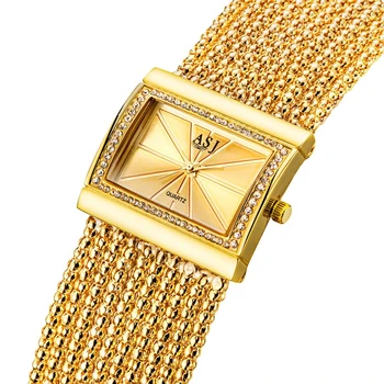 ASJ damskie zegarek kwarcowy sztuczny diament prostokąt dial splot łańcucha pasek bransoletka zegarek