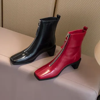 Asumer 2020 wysokiej jakości skóra naturalna buty damskie buty na wysokim obcasie kwadratowy nosek zamek błyskawiczny moda casual botki kobiety