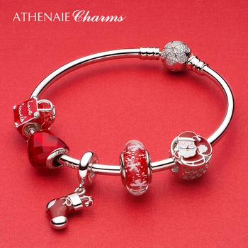 ATHENAIE pończochę wisiorek 925 srebro, czerwona emalia kolczyki wisiorki dla kobiet bransoletka kolekcja prezentów