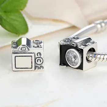 Autentyczna koralik 925 srebro Czarny эмалевая kamera z kryształowymi talizmanami fit 3mmBracelet bransoletka DIY biżuteria